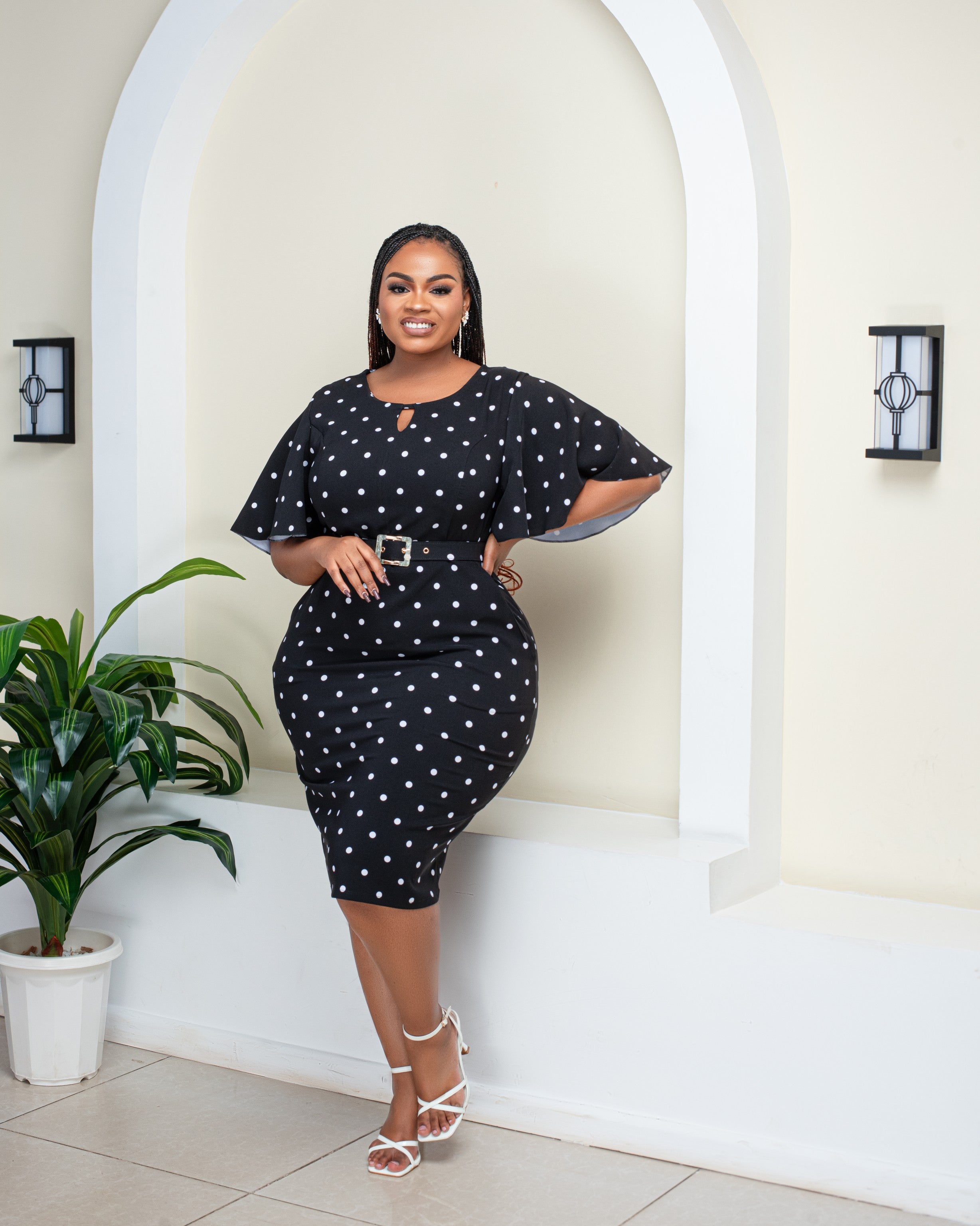 black polka dot dress for work
