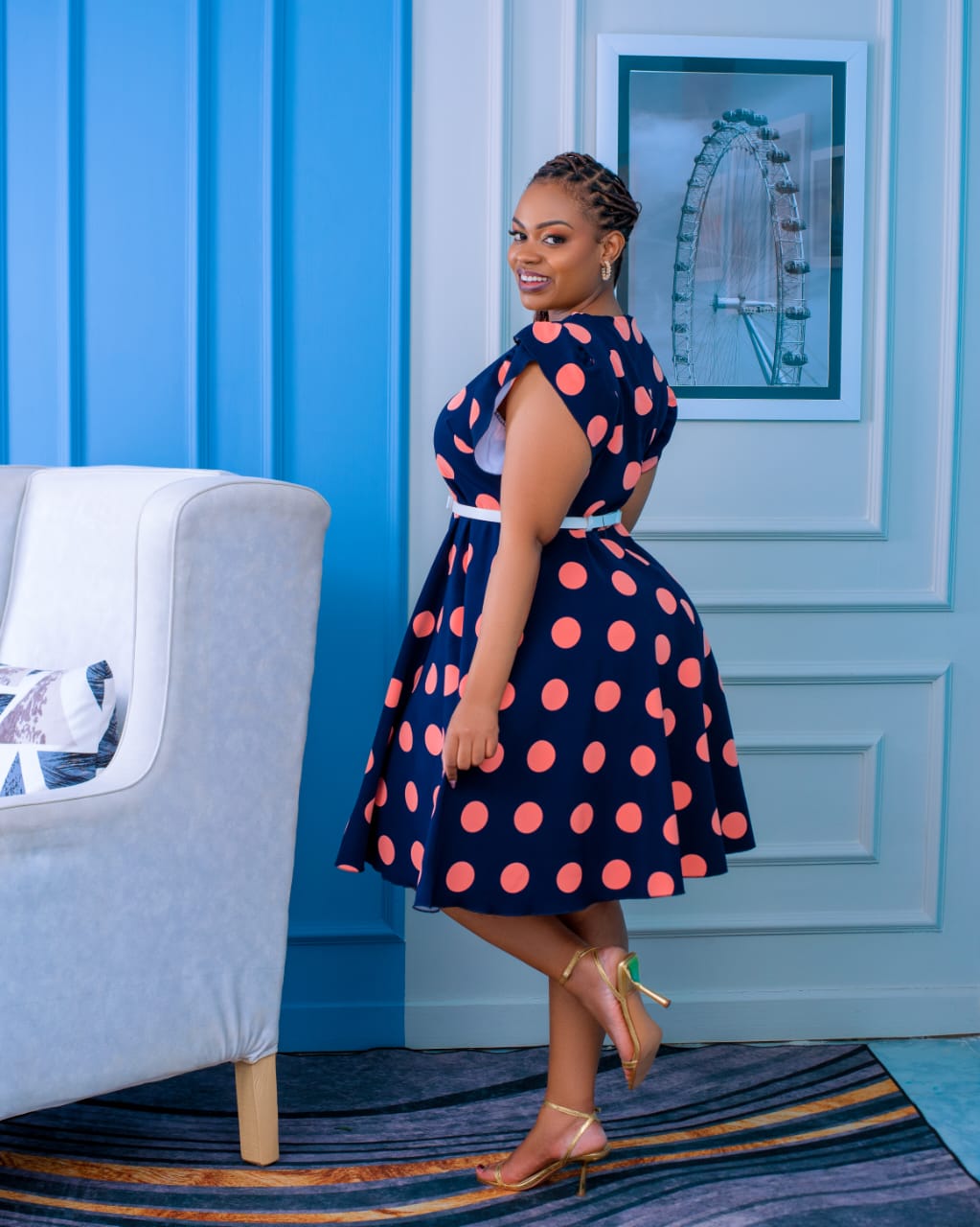 Navy blue Polka Dot Skater Dress