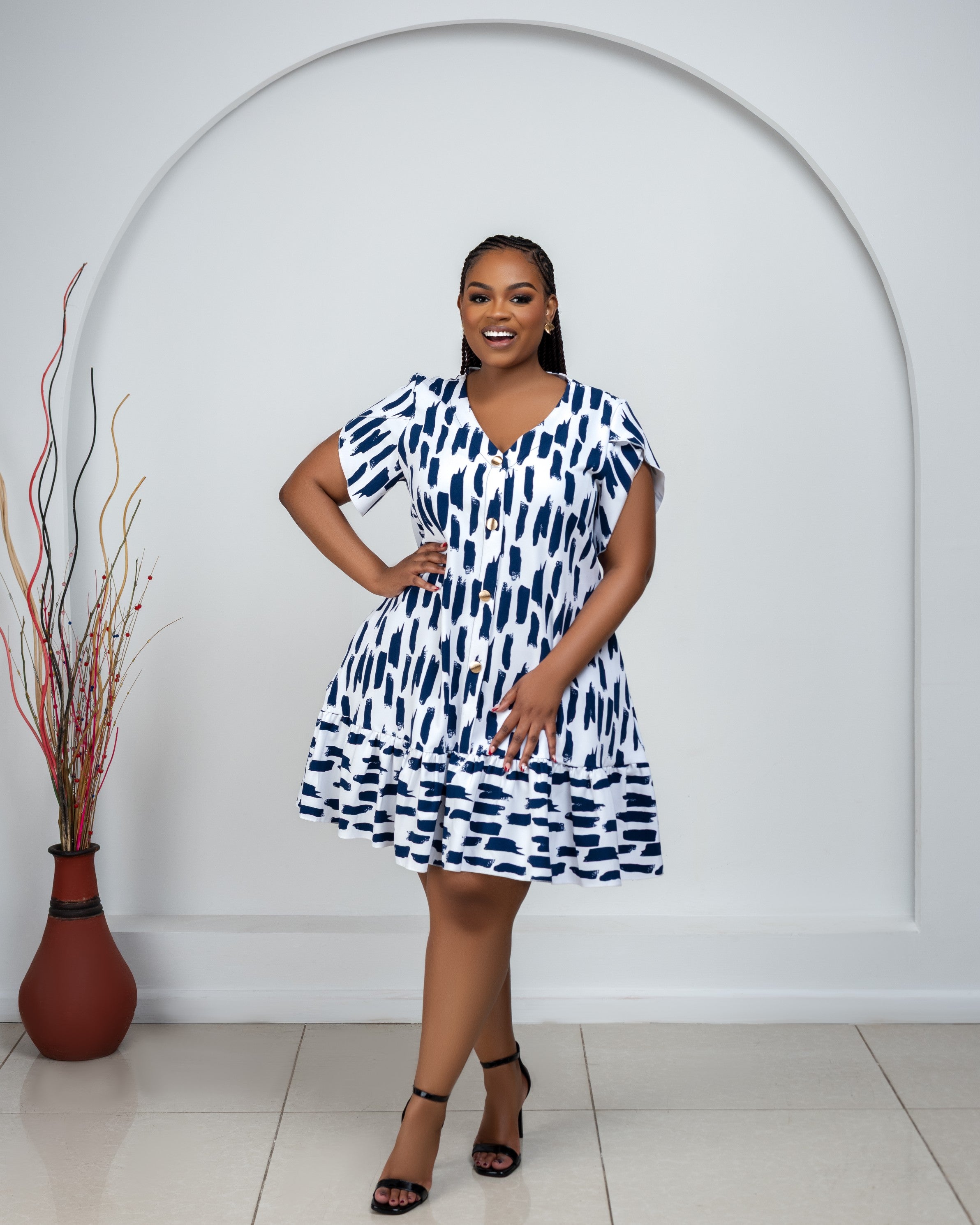 Navy Brushstroke Button-Down Shift Dress – Cute, Comfy & Effortlessly Chic