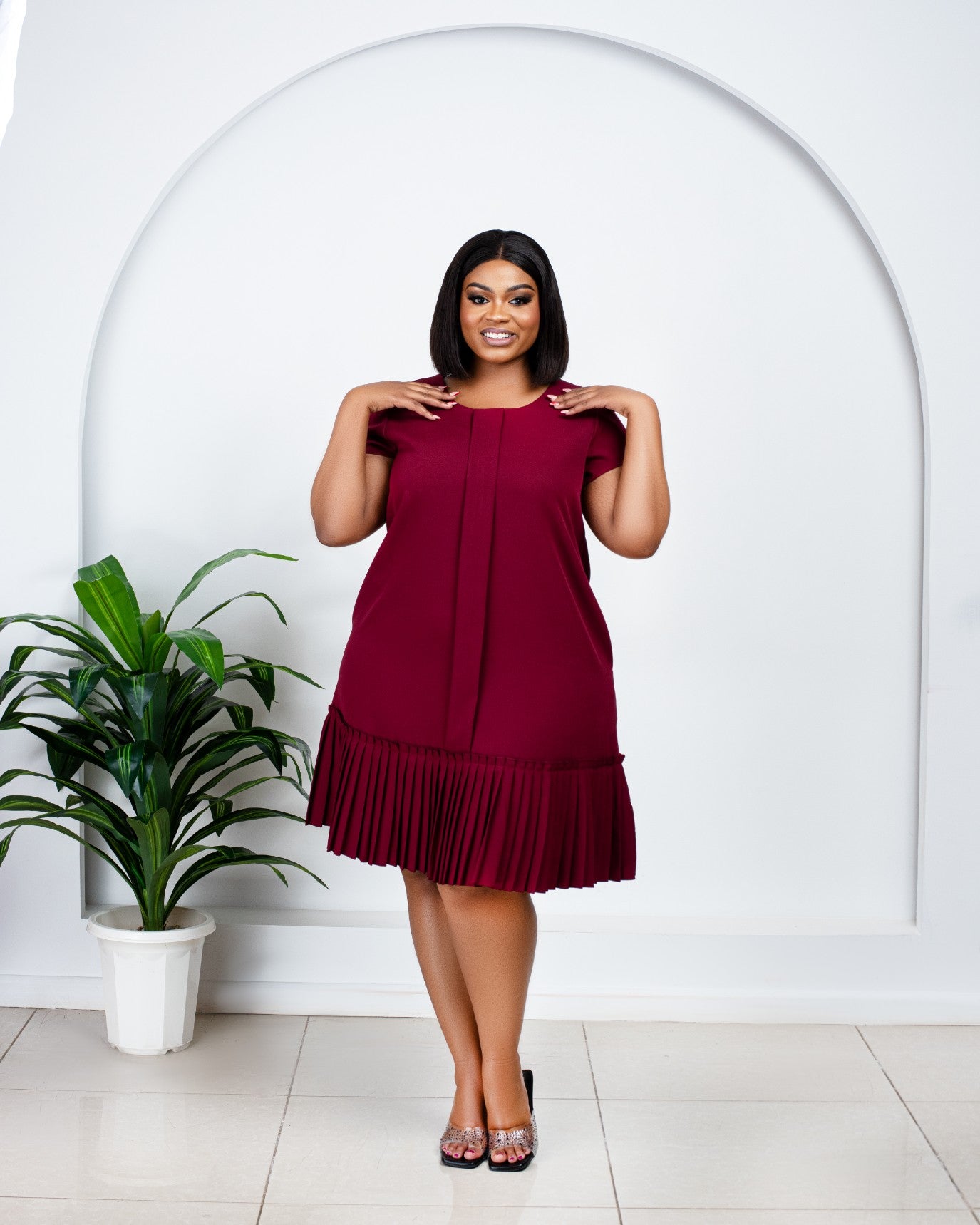 Pleated Hem Shift Dress