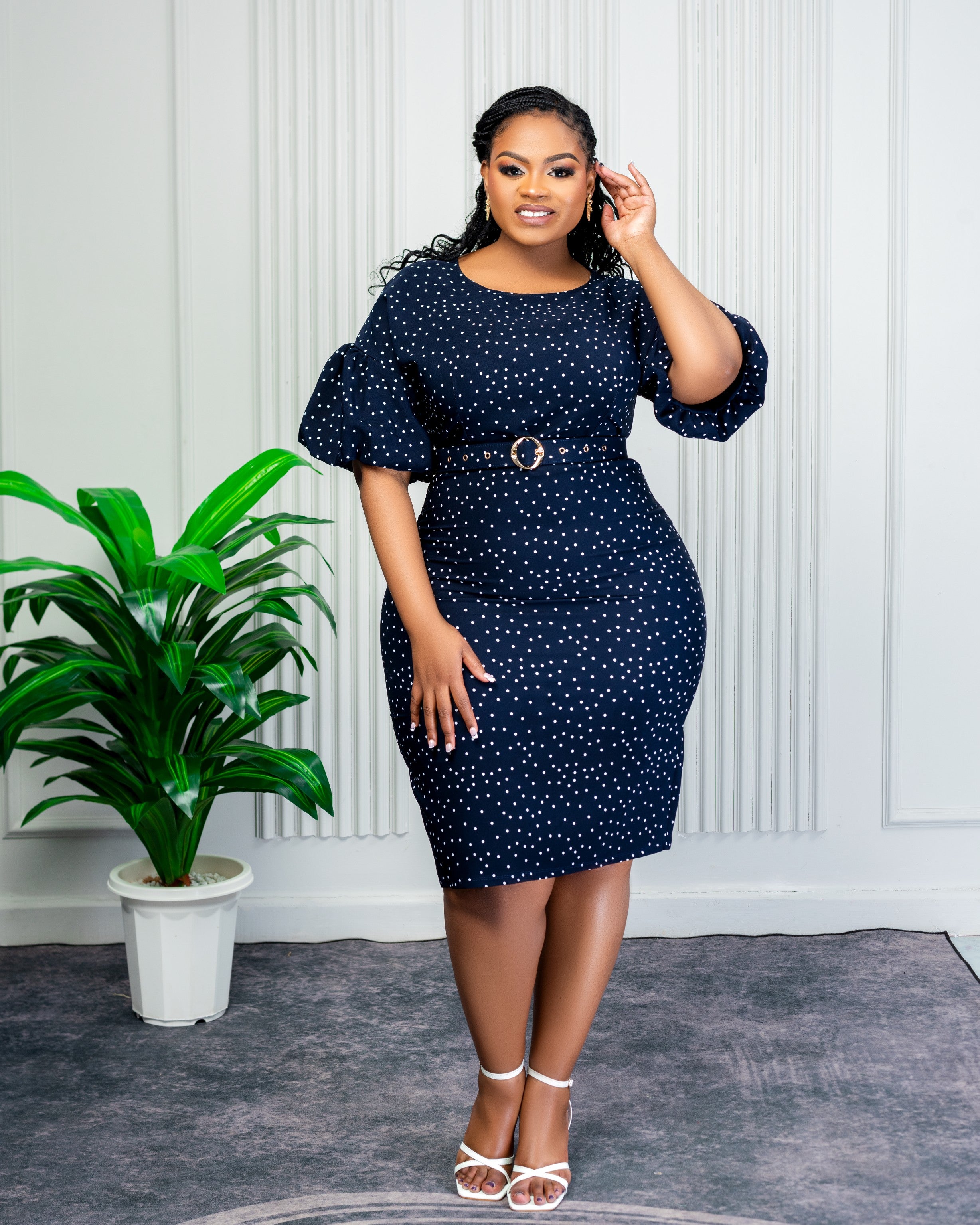 Navy blue polka dot Pencil dress