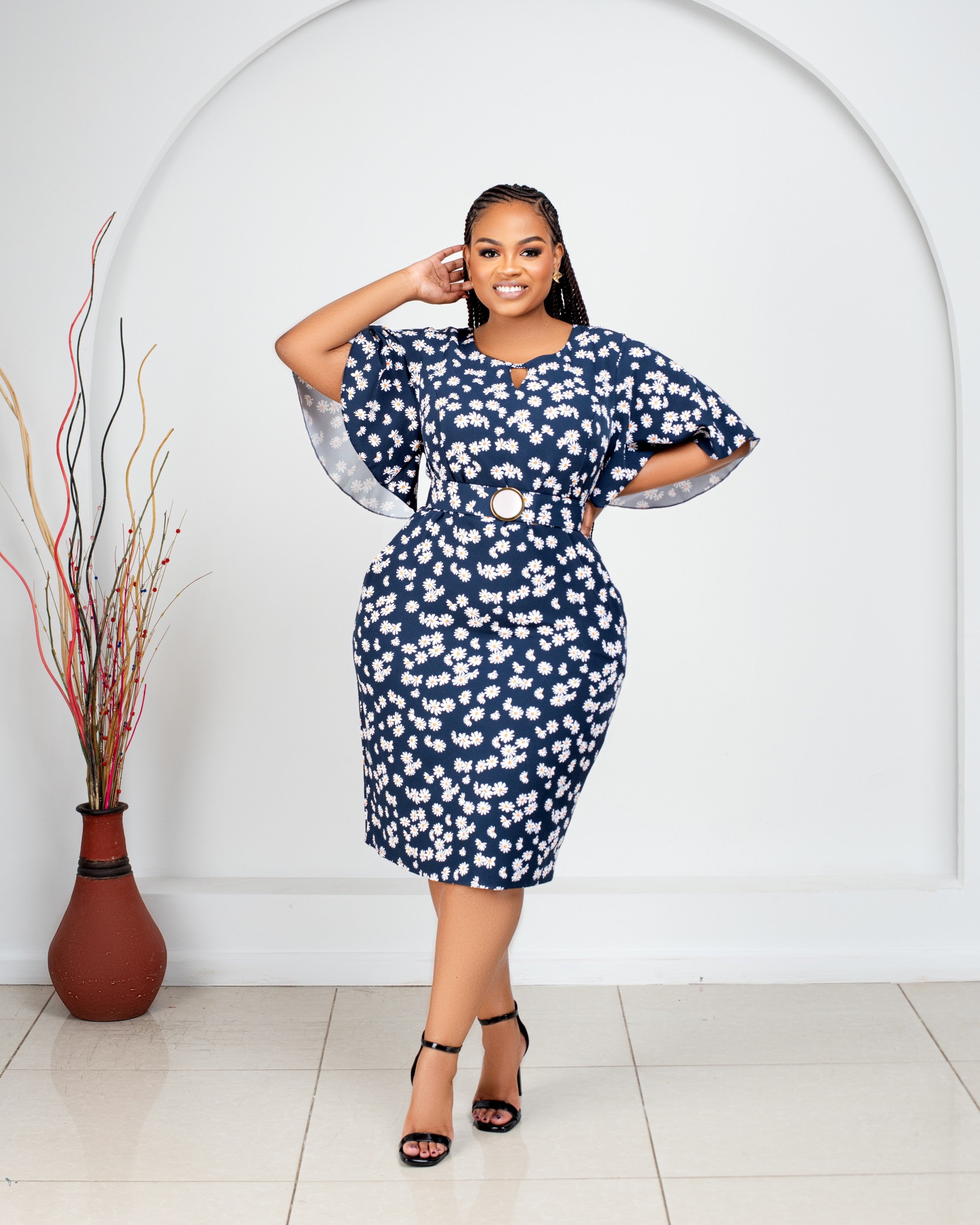 Navy blue floral straight dress