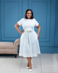 Fit and flare Skater Midi dress with Rosette belt