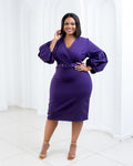 Purple Power Puff Sleeve Midi Dress