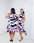 Pink Pattern ruffle hem shift dress-plus size