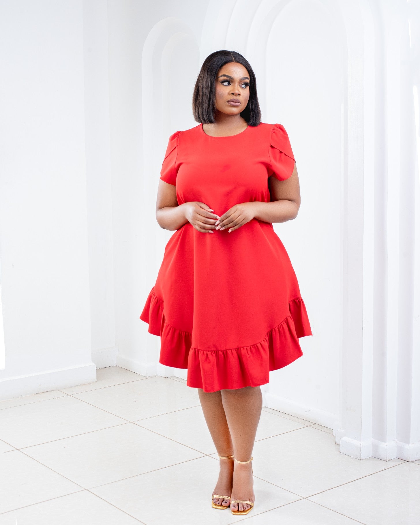Red Shift Dress with fishtail Hem and Highlow Sides