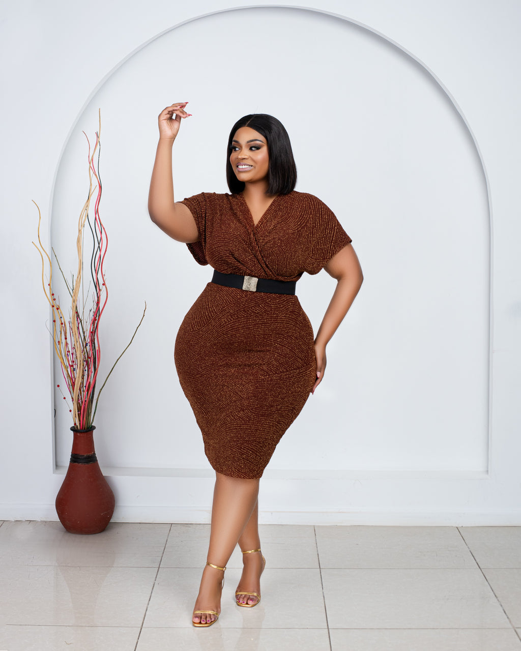 Brown Statement Shimmer Dress