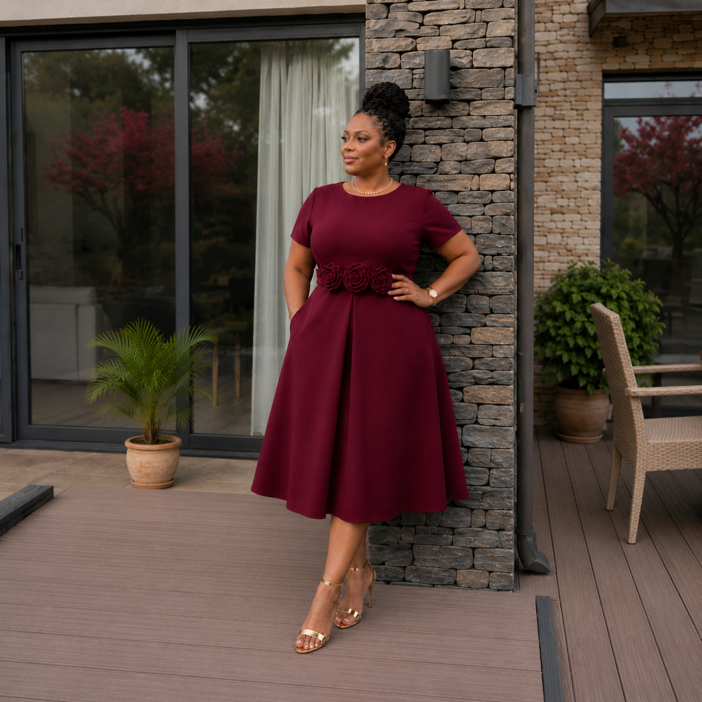 The Elana Rosa Belted-Burgundy