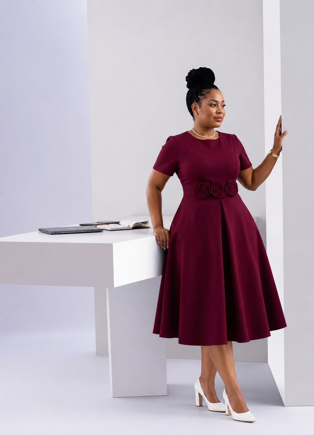 The Elana Rosa Belted-Burgundy