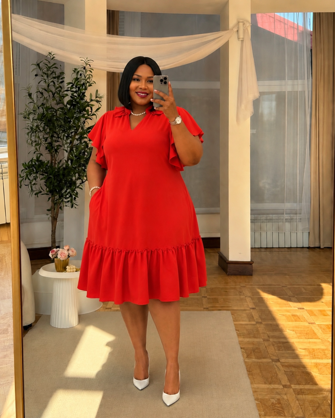 Red Plus size Shift Dress