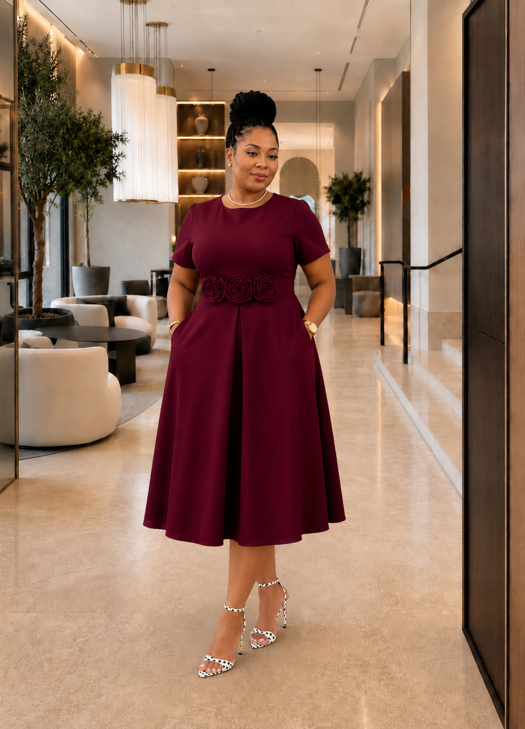 The Elana Rosa Belted-Burgundy