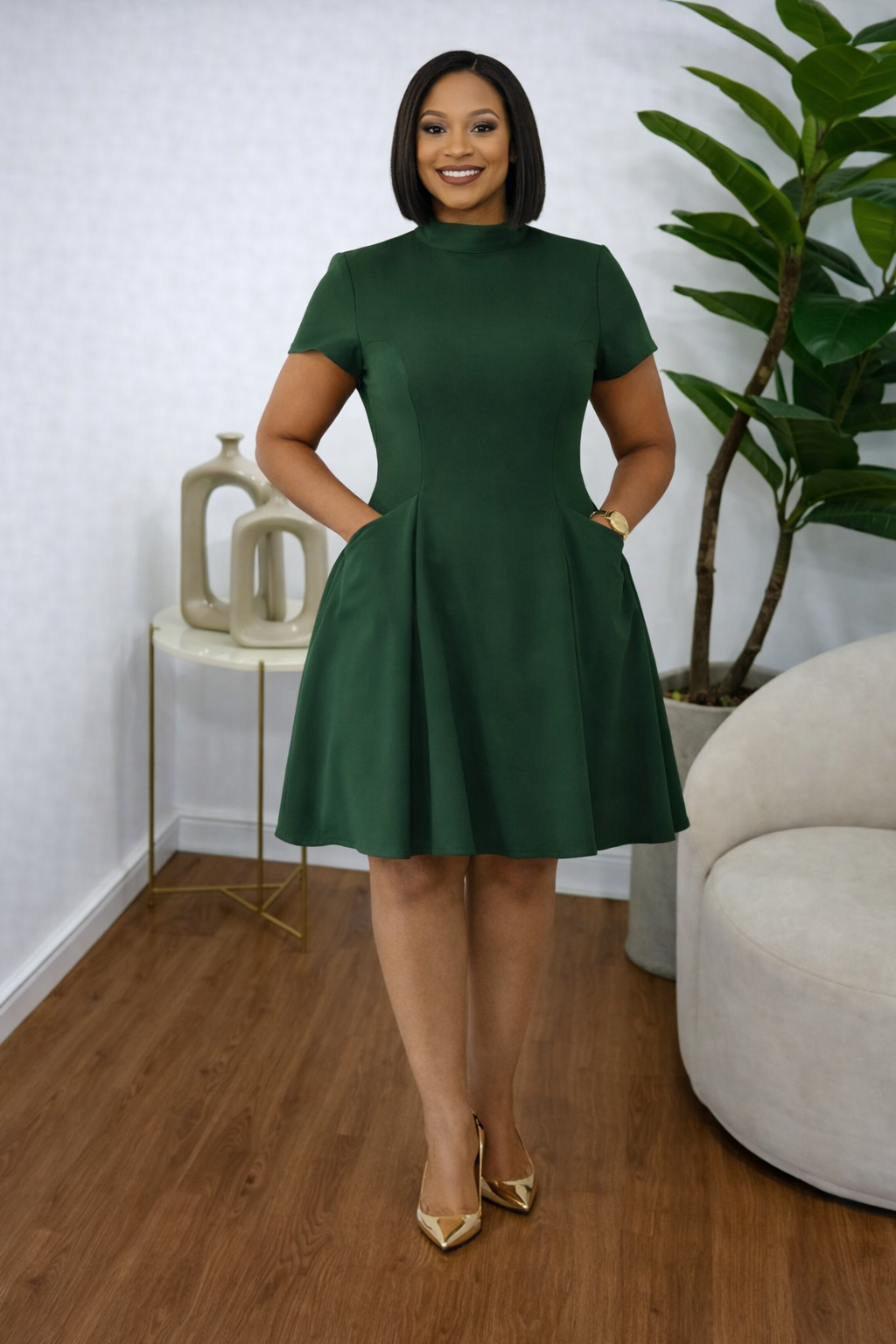 The Emerald Mock-Neck Fit & Flare Dress
